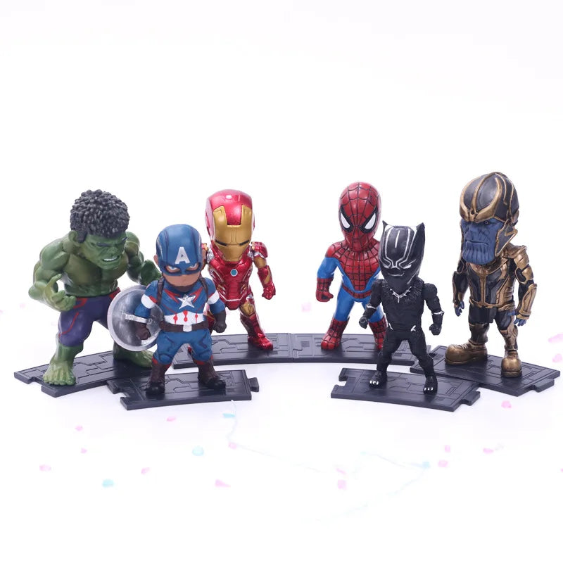 6pcs/set Marvel Avengers Black Panther  Thanos Ironman Spiderman
