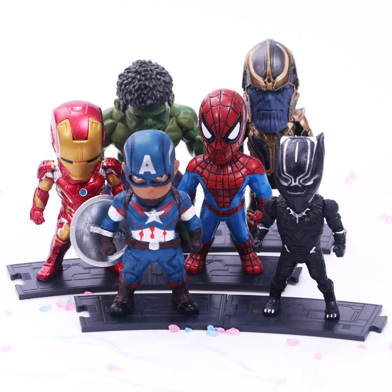 6pcs/set Marvel Avengers Black Panther  Thanos Ironman Spiderman