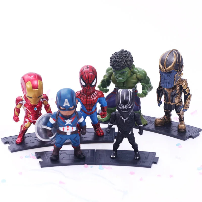 6pcs/set Marvel Avengers Black Panther  Thanos Ironman Spiderman