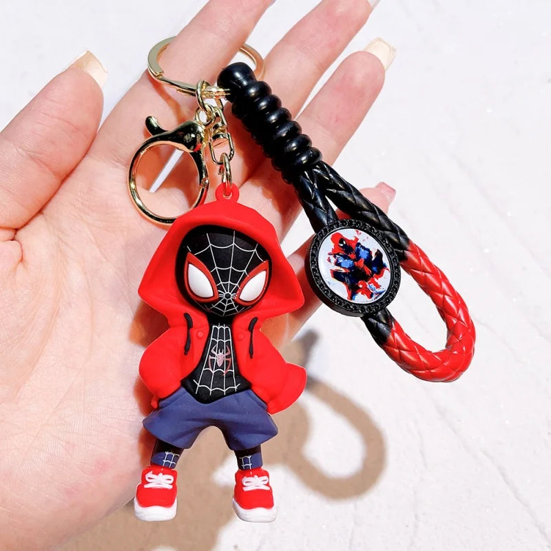 Cartoon Spiderman Silicone Keychains Marvel Superhero Pendant Keyrings