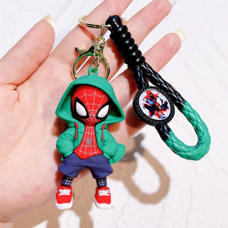 Cartoon Spiderman Silicone Keychains Marvel Superhero Pendant Keyrings