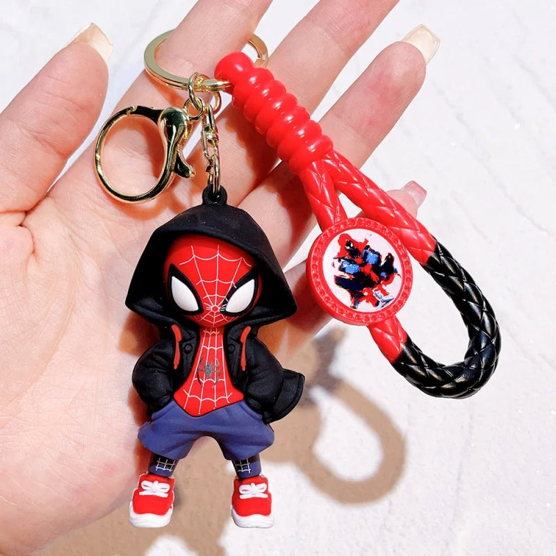 Cartoon Spiderman Silicone Keychains Marvel Superhero Pendant Keyrings